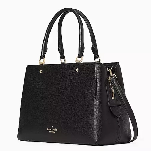 KATE SPADE LEILA MEDIUM TRIPLE COMPARTMENT SATCHEL SHOULDER BAG BLACK LEATHER - Picture 4 of 14